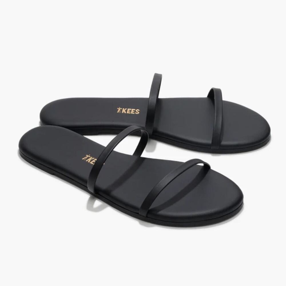 Tkees Gemma Leather Sandals US 8 Black Two Strap Slides Minimalist Neutral - Picture 14 of 14